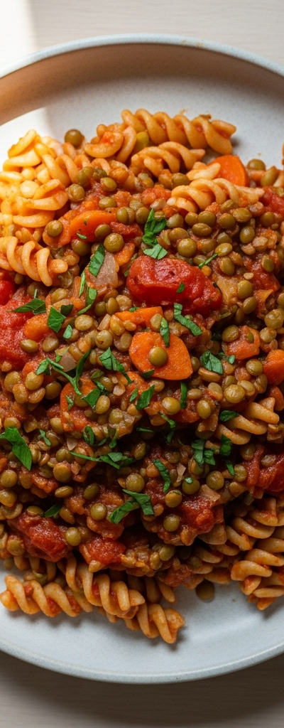 Vegan Tomato Lentil Pasta