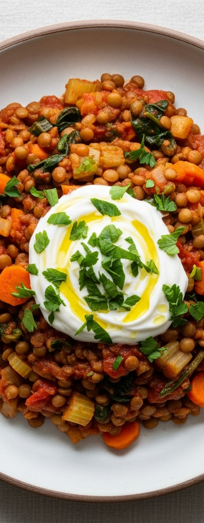 Vegetarian Lentil and Vegetable Stew with Yogurt