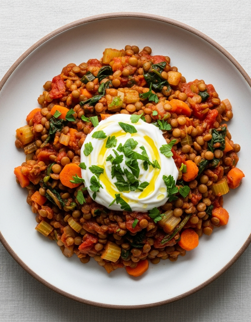 Vegetarian Lentil and Vegetable Stew with Yogurt