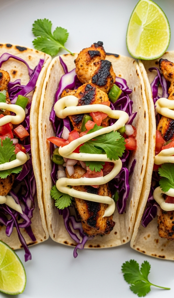 Chicken tacos laid out for a table to share