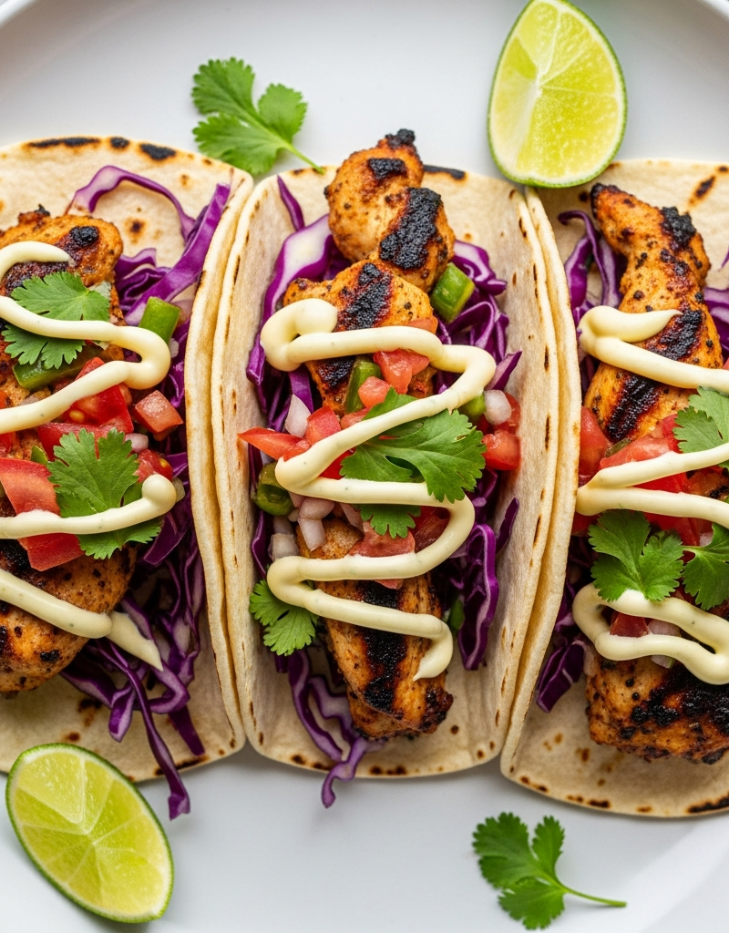 Chicken tacos laid out for a table to share
