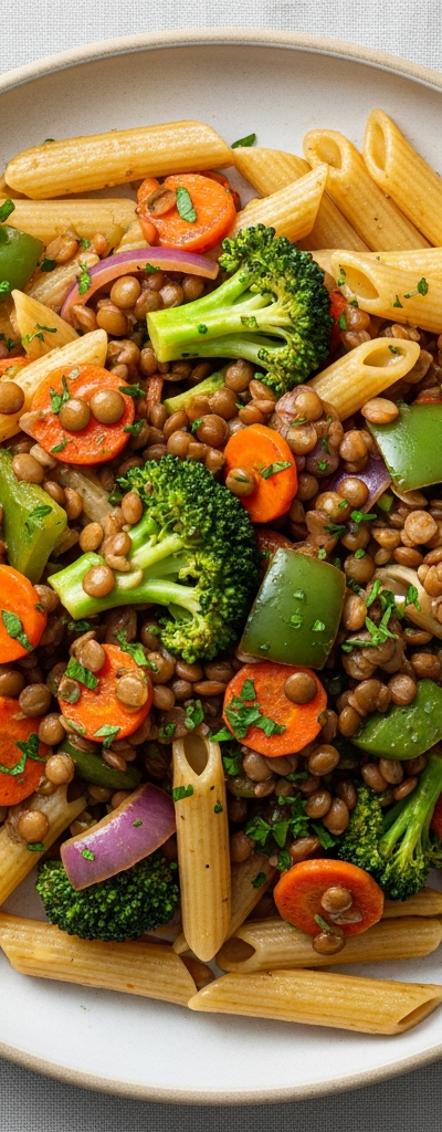 Pasta with Lentil and Vegetable Stir-fry