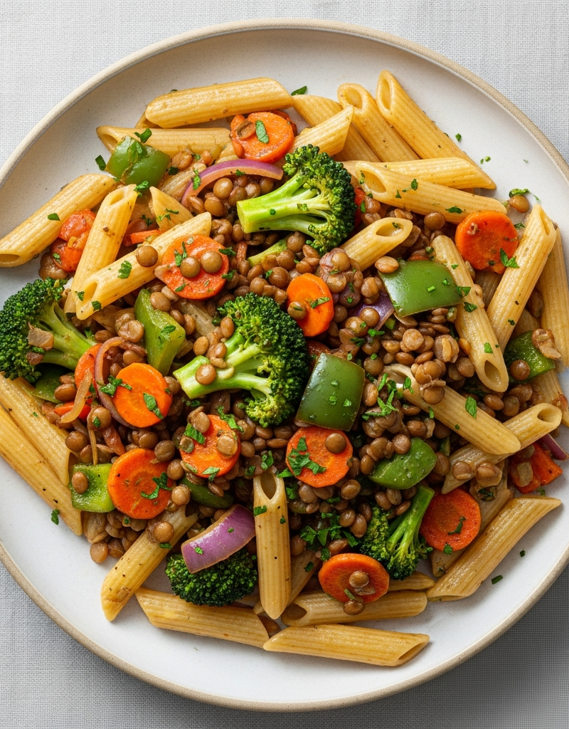 Pasta with Lentil and Vegetable Stir-fry
