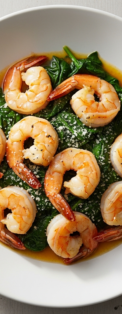 Garlic Butter Shrimp with Parmesan Spinach