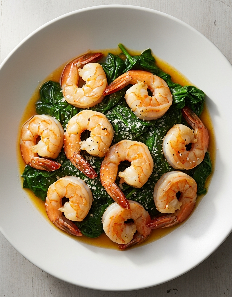 Garlic Butter Shrimp with Parmesan Spinach