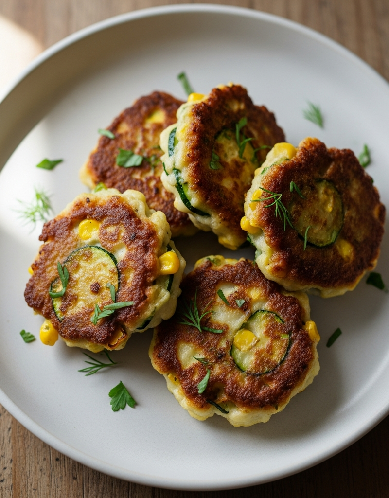 Chicken Thigh Fritters with Zucchini and Corn