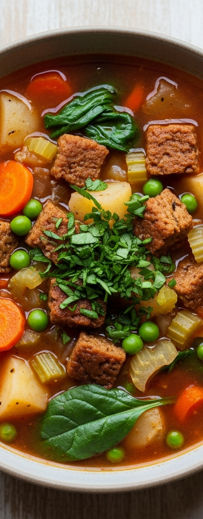 Hearty Seitan and Vegetable Soup