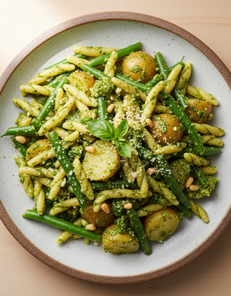 Pesto Pasta with Green Beans and Potatoes