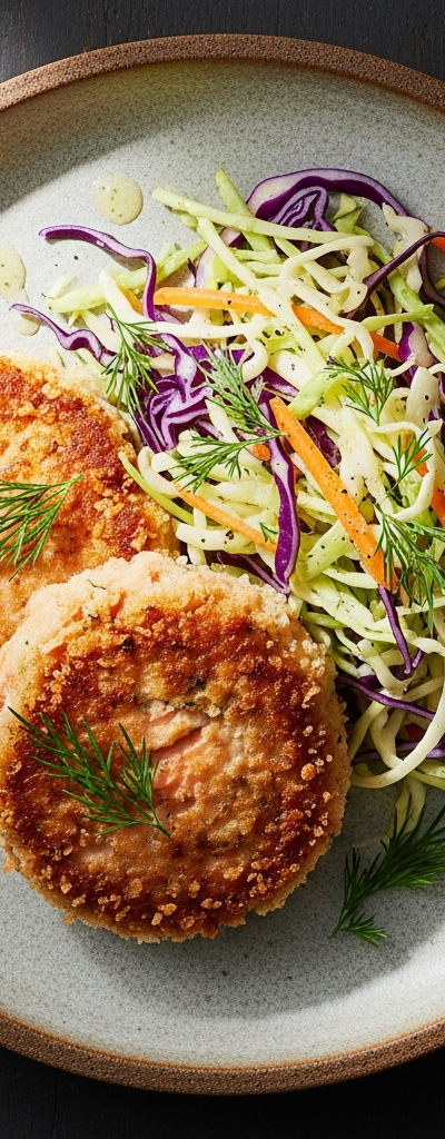 Salmon Patties with Crunchy Slaw
