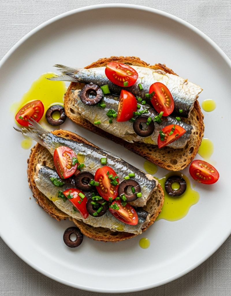 Sardines on Toast with Tomato and Olive Oil
