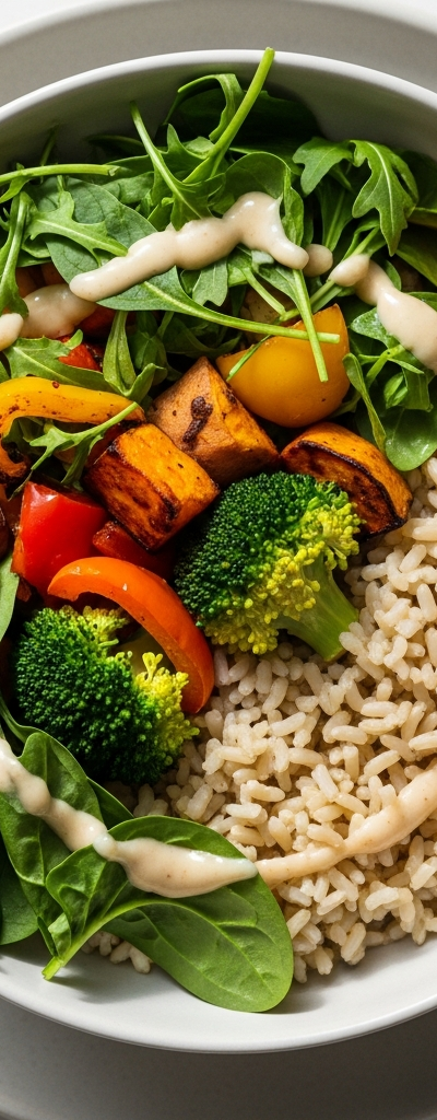 Brown Rice Bowl with Tahini Dressing