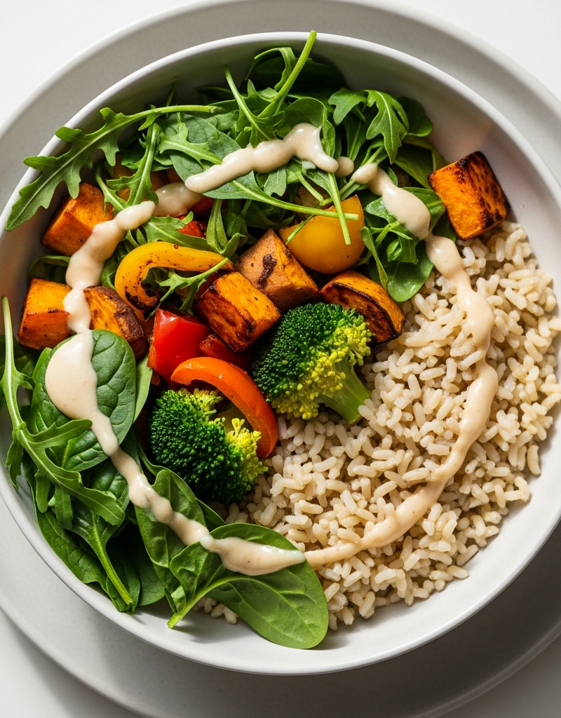 Brown Rice Bowl with Tahini Dressing