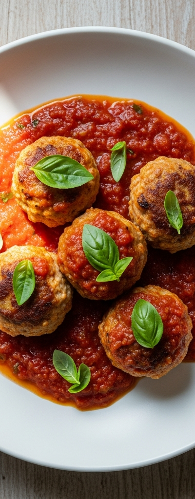 Baked Chicken Meatballs in Marinara