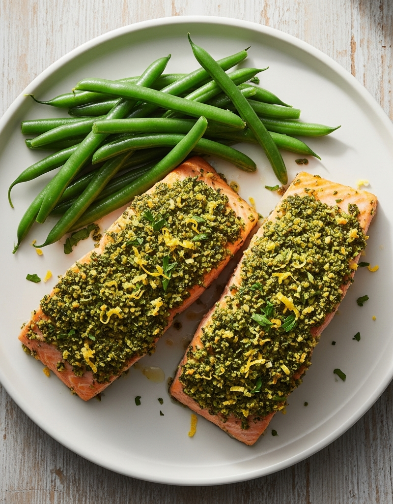 Herb-Crusted Salmon with Green Beans