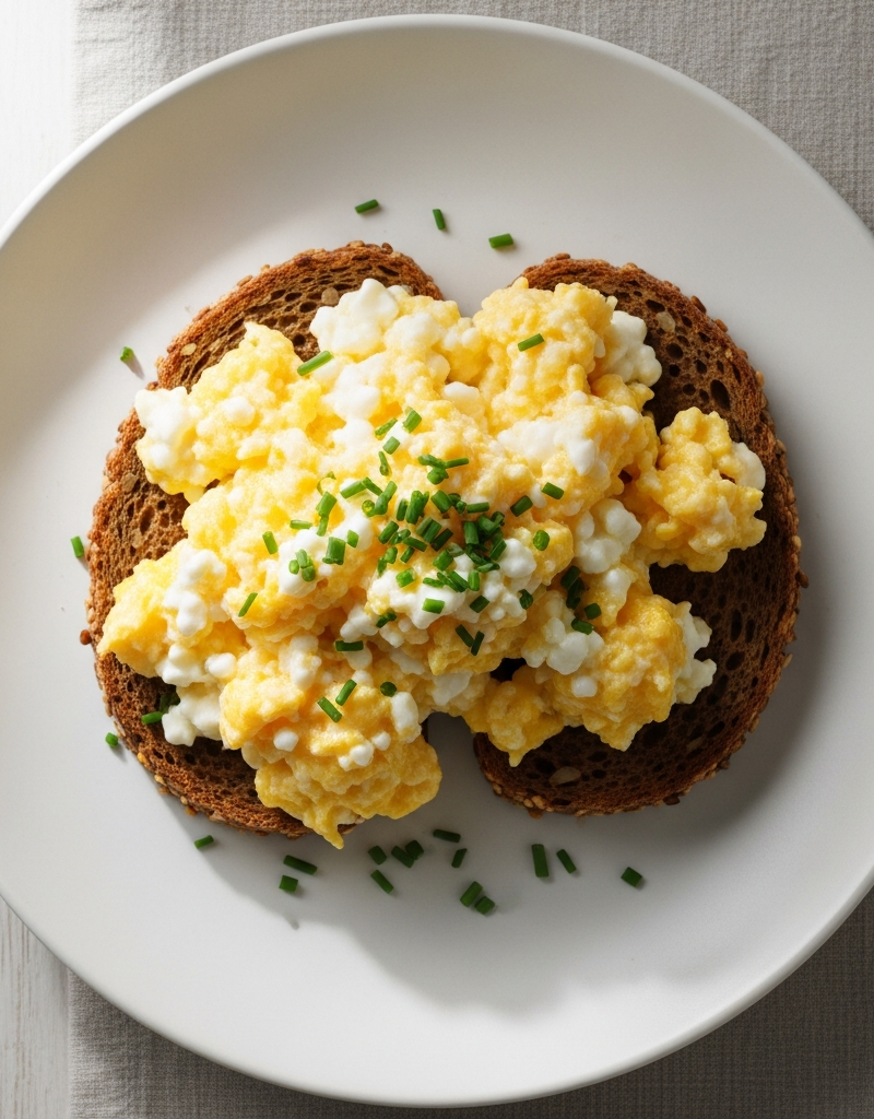 Cottage Cheese Scrambled Eggs on Rye