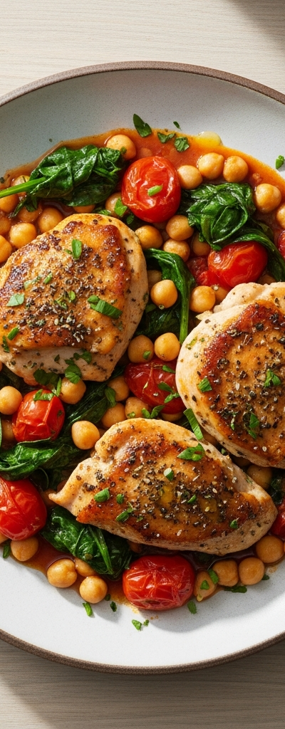 Mediterranean Chicken and Chickpea Skillet
