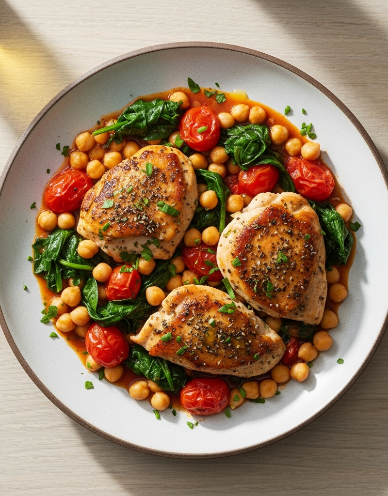 Mediterranean Chicken and Chickpea Skillet