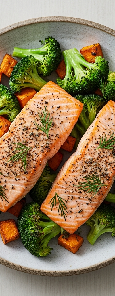 Sheet-Pan Salmon with Broccoli and Sweet Potato