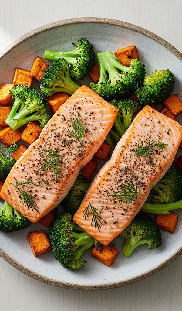 Sheet-Pan Salmon with Broccoli and Sweet Potato