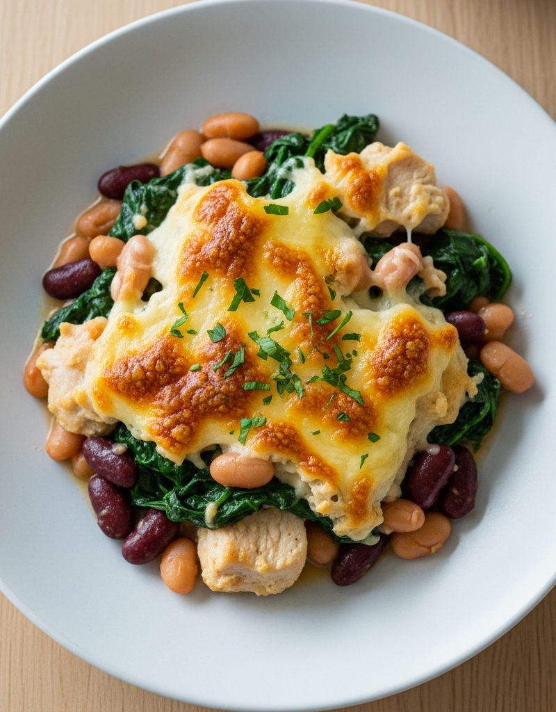 Chicken and Spinach Gratin with Beans
