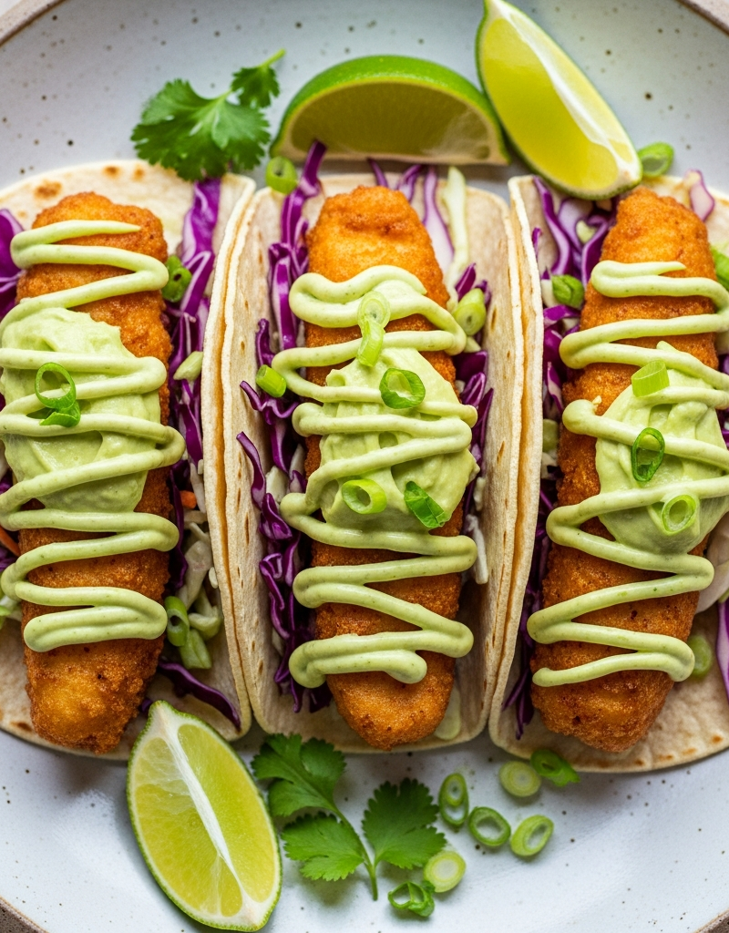 Homemade Fish Tacos with Avocado Lime Sauce