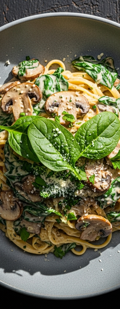 Creamy Mushroom and Spinach Pasta