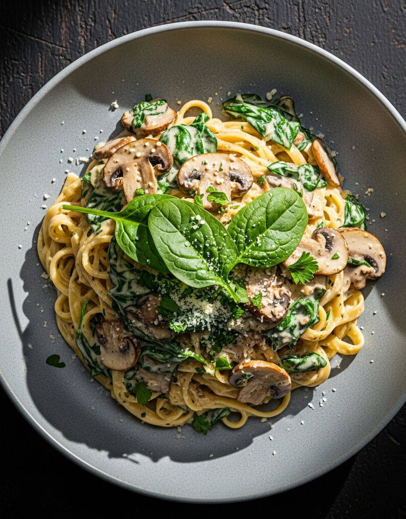 Creamy Mushroom and Spinach Pasta