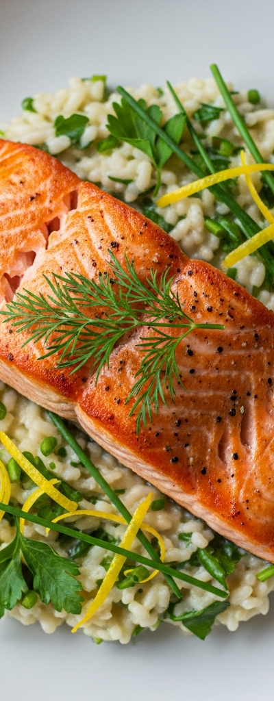 Seared Salmon with Lemon Herb Risotto