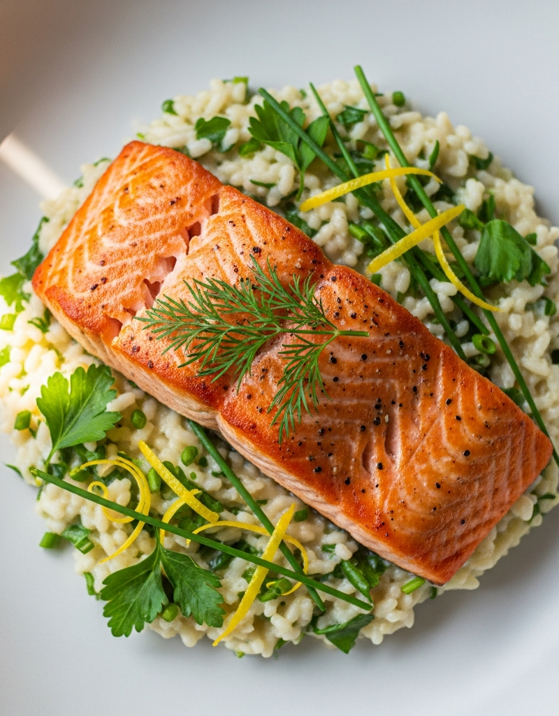 Seared Salmon with Lemon Herb Risotto