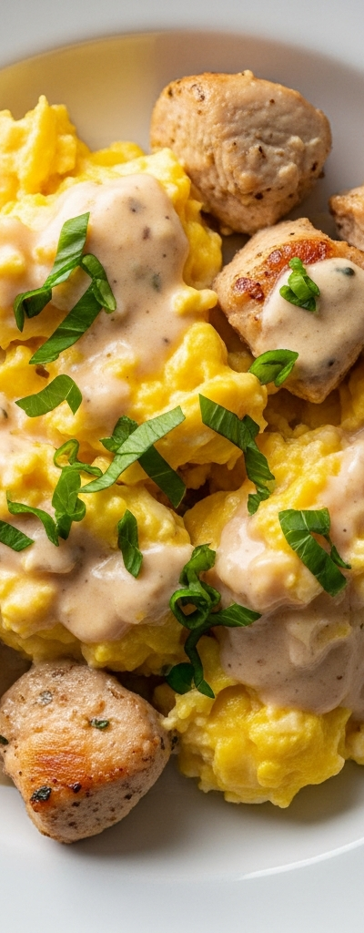 Quick Creamy Chicken & Eggs Skillet