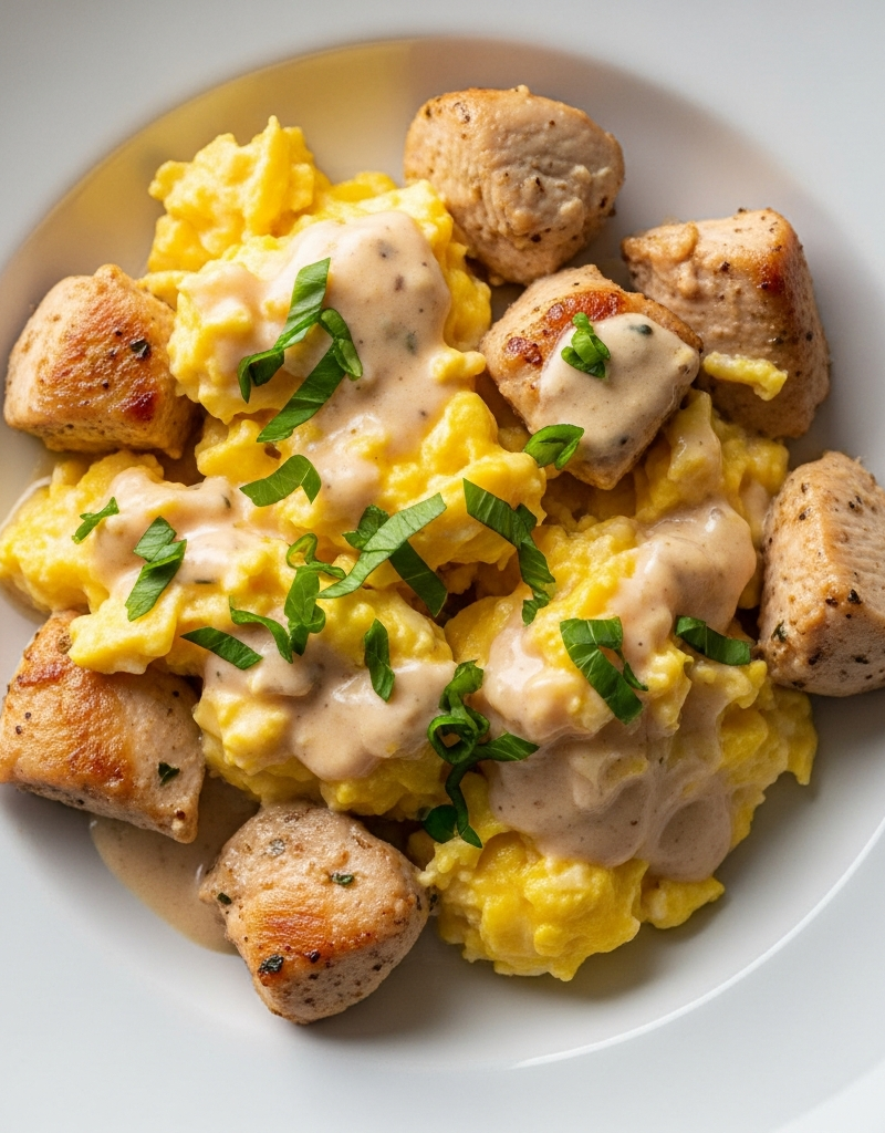 Quick Creamy Chicken & Eggs Skillet