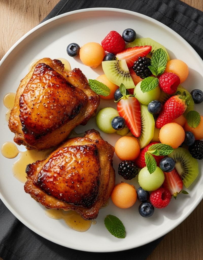 Honey Glazed Chicken Thighs with Fruit Salad
